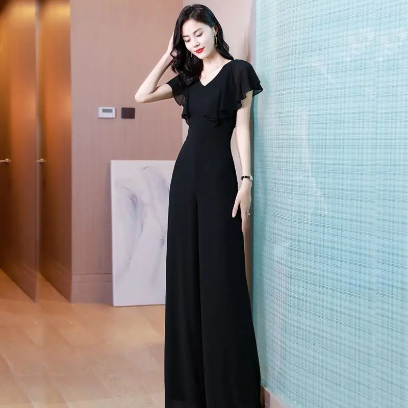 Женское боди с V-образным вырезом широкие брюки высокой талией и принтом