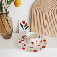 creative tulip ceramic cup saucer suit coffee milk tea dessert flower hand painted tableware kitchen gift tea cup
