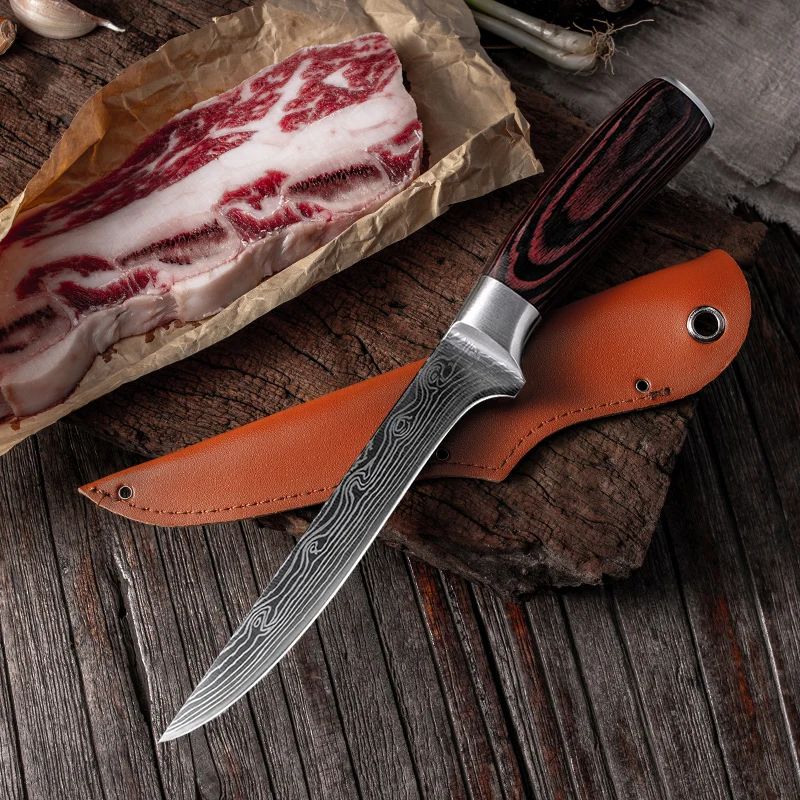 

Stainless Steel Kitchen Knife Boning Knife Damascus Laser Pattern Butcher Knife Flesh Fruit Vegetable Fish Chef Knife