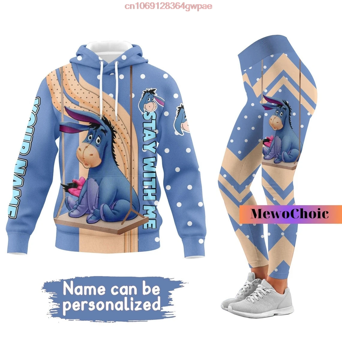 Персонализированная 3D Толстовка Eeyore Женская толстовка с капюшоном и штаны для