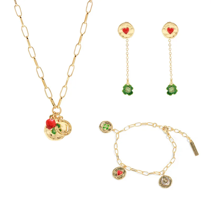 

Enamel Glazed Flower And Leaf Earrings Necklace Bracelet