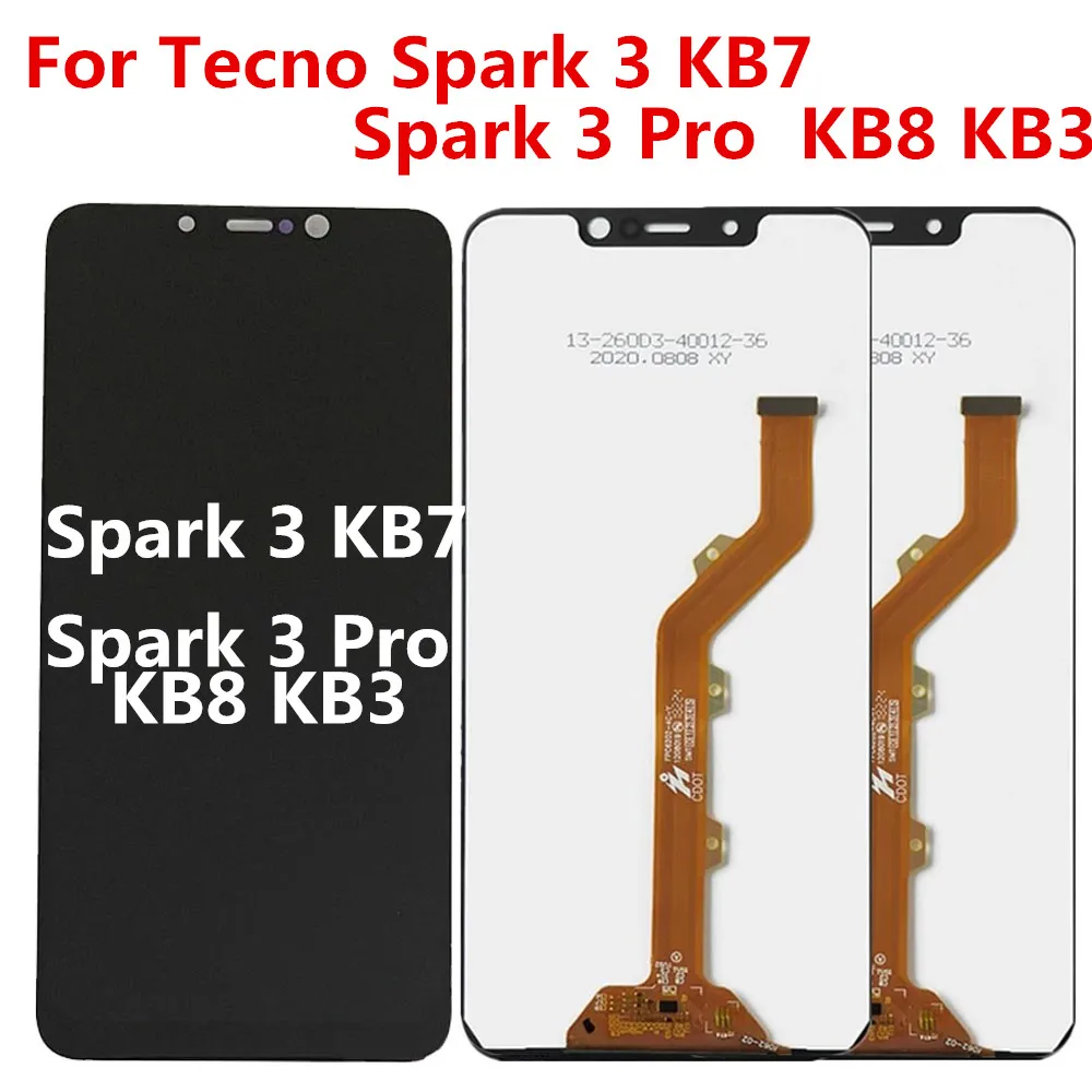 Черный ЖК-дисплей для Tecno Spark 3 Pro KB8 KB3, сенсорный экран, дигитайзер, панель в сборе, запасные части для Tecno Spark 3 KB7