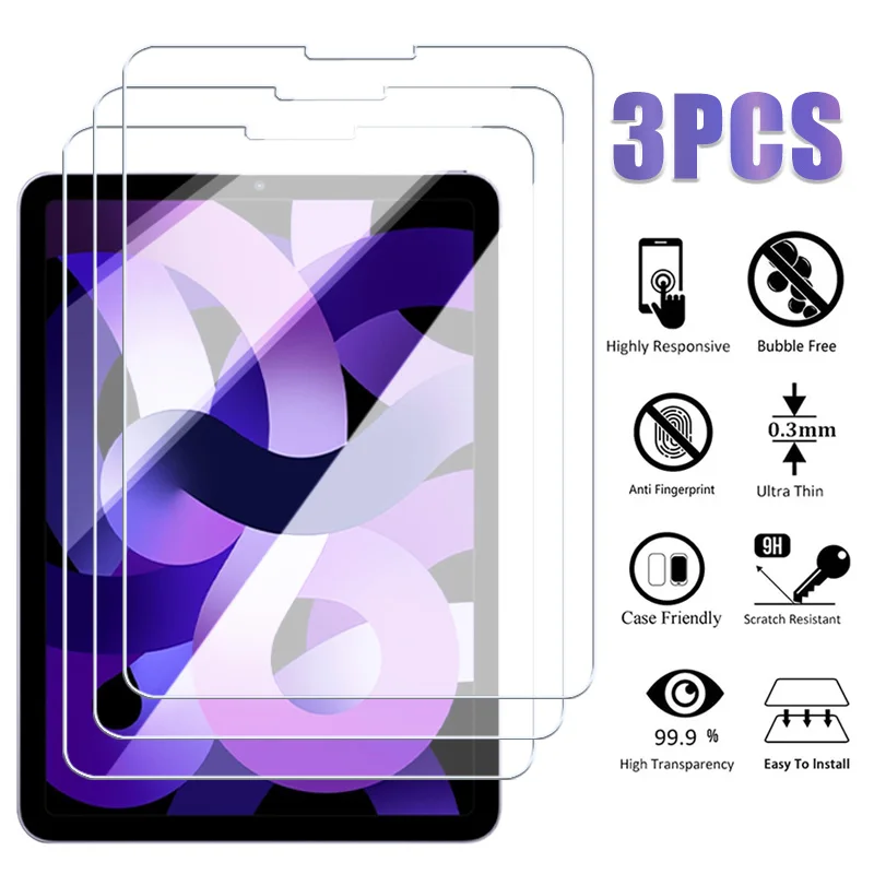 

Прозрачное закаленное стекло для iPad 9 8 7 6 5 9 поколения Pro 9,7 10.2, защитная пленка для iPad Pro 11 Air5 Air4 10,9 11 дюймов, 3 шт.