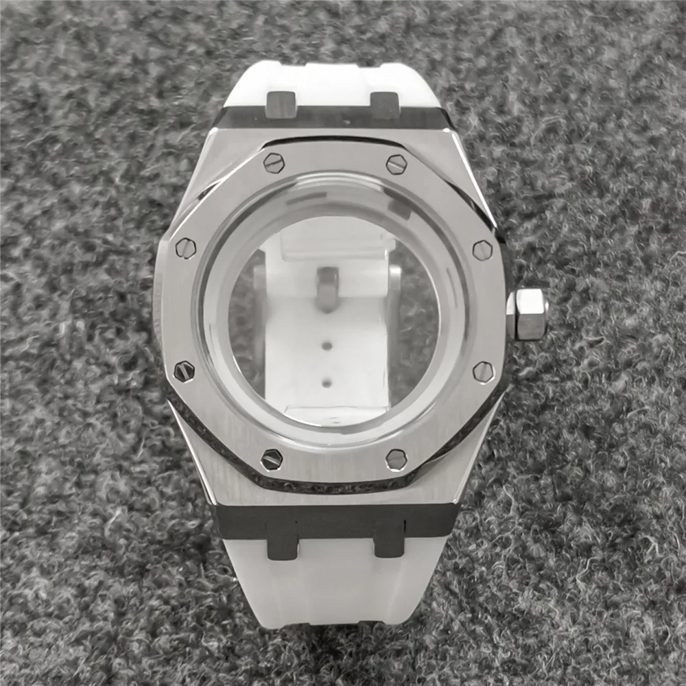 

Replacement Watch Case + Rubber Strap for NH35/NH36/4R/7S Movement 41MM Sapphire Glass Watch Modified Parts