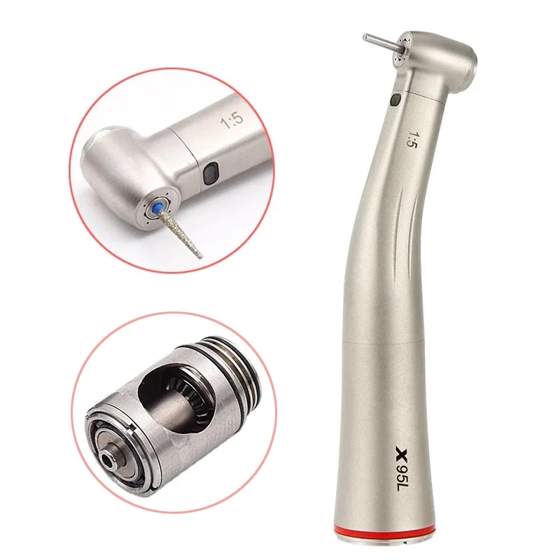 

X95L Dentistry Micromotor Against Contra Angle Handpiece 1:5 Increasing Speed Quattro Spray Handpiece Optic Fiber Red Ring
