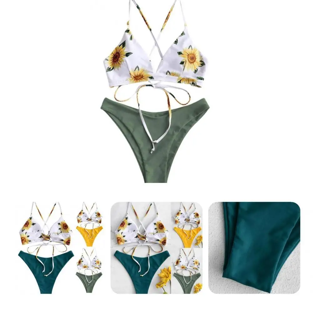 

2Pcs/Set Quality Bikini Set Quick Drying Backless Bathing Suit Flower Printing Swimsuit