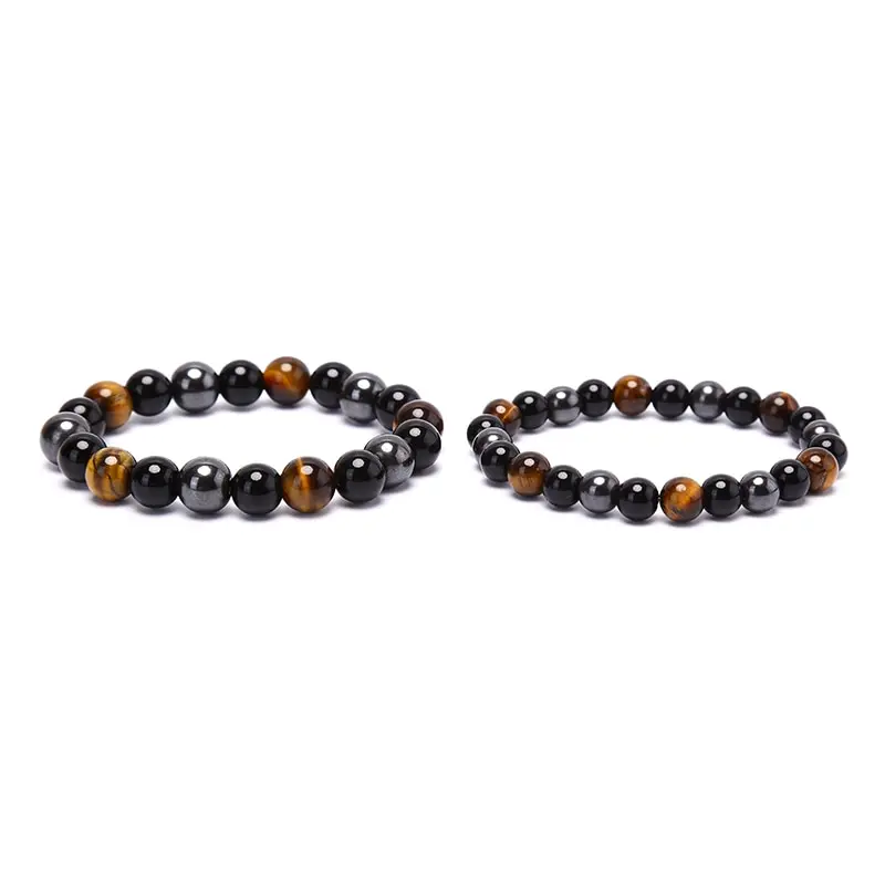 

Natural Black Obsidian Hematite Tiger Eye Beads Bracelets Men For Magnetic Health Protection Women Jewelry Pulsera Hombre