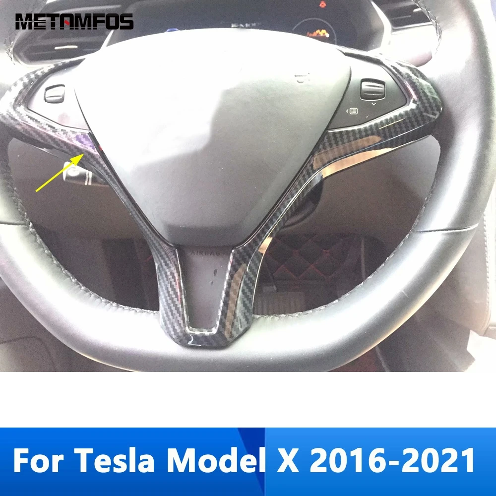 

For Tesla Model X 2016-2019 2020 2021 Carbon Fiber Steering Wheel Cover Trim Decoration Frame Sticker Accessories Car Styling
