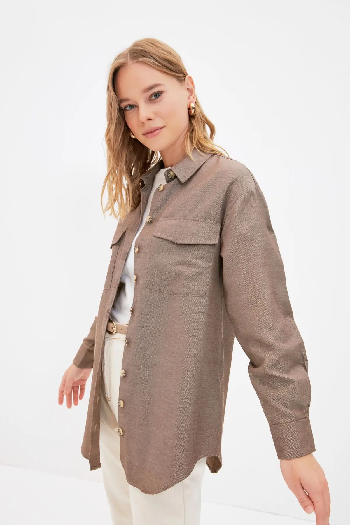 

Trendyol Shirt Lapel Double Pockets Tunik TCTAW22UK0099