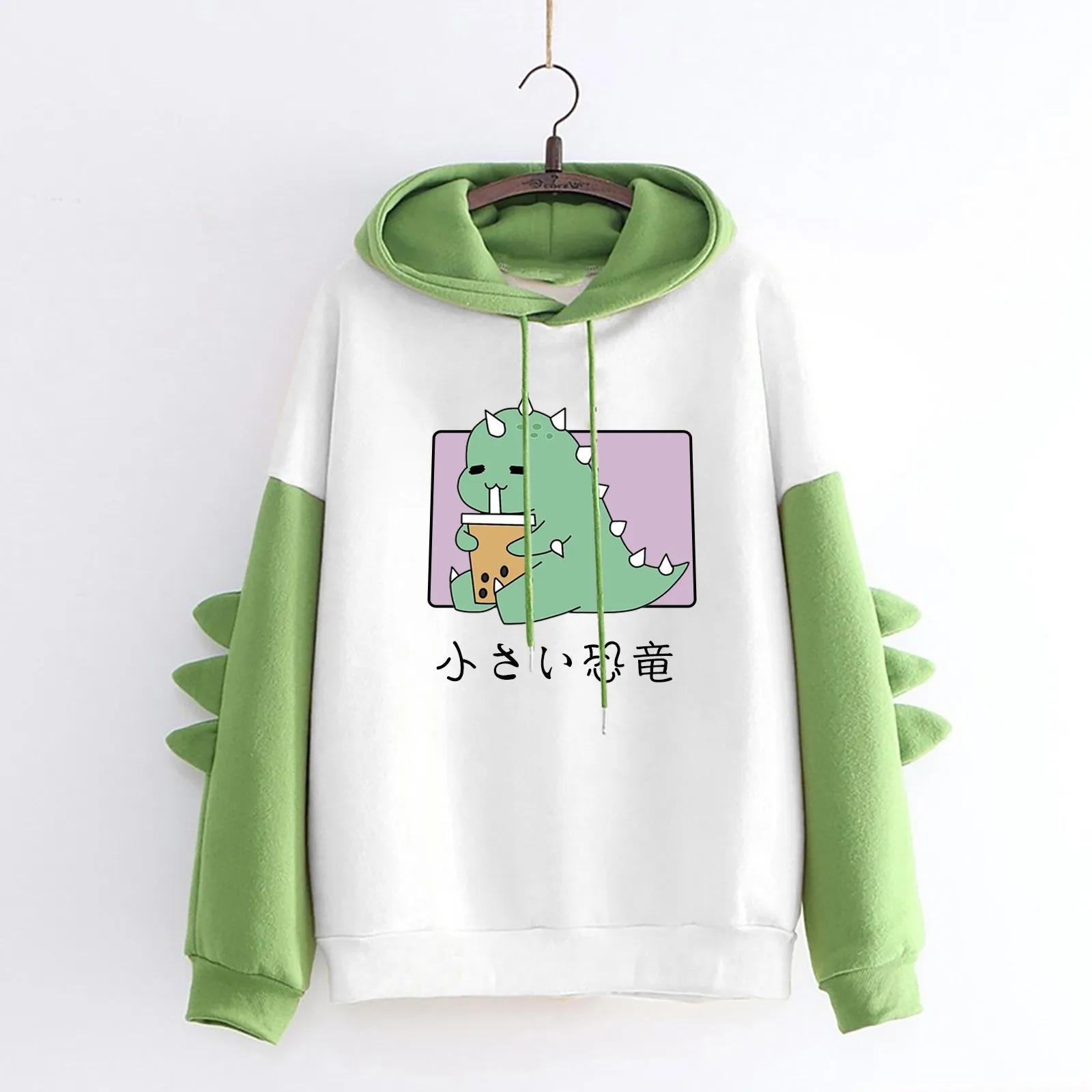 

Модные толстовки в стиле Харадзюку, Женская Повседневная Толстовка в стиле пэчворк, с длинным рукавом, милый свитшот с динозавром, топы, вес...