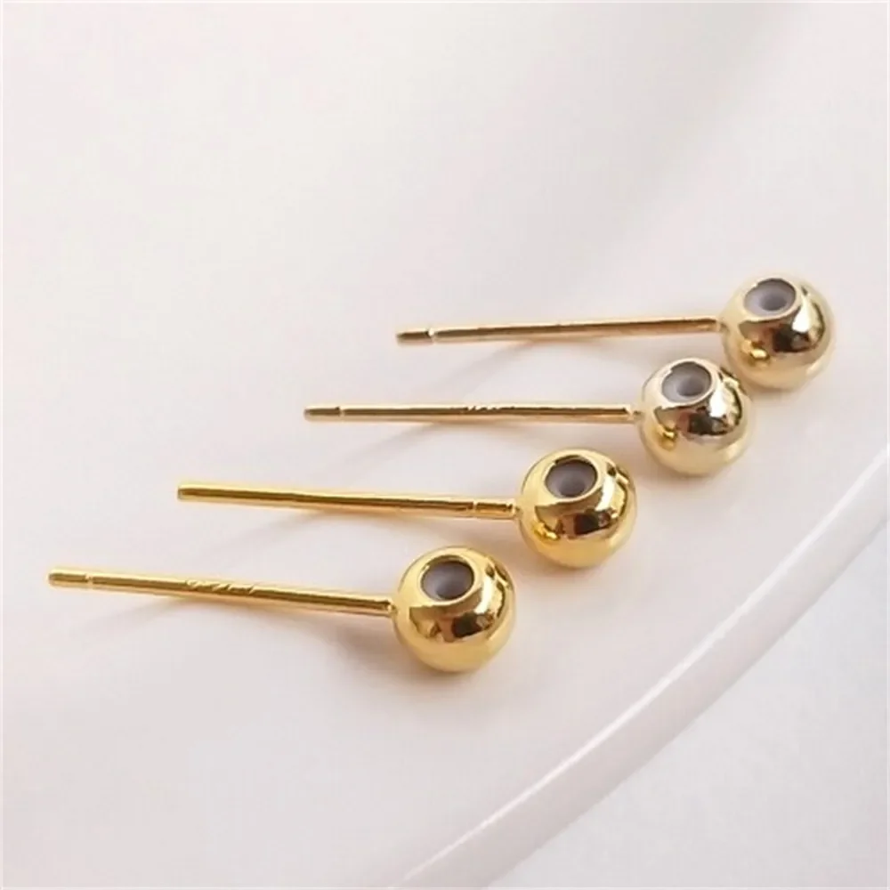 14-каратное светлое золото 18-каратное настоящее резиновые серьги-бусины