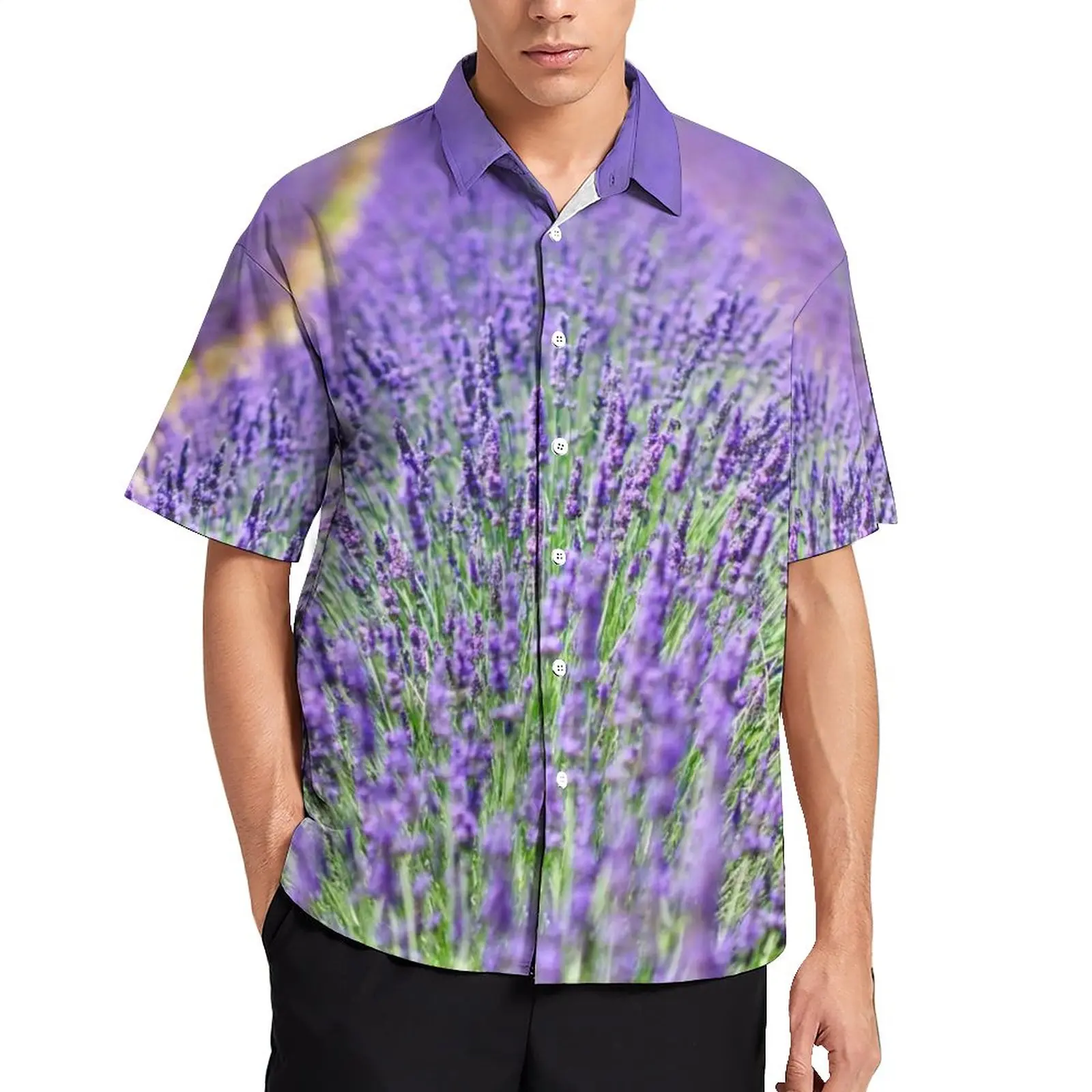 

Повседневная рубашка с принтом природы лаванды, Пляжная Свободная рубашка с натуральными фиолетовыми цветами, винтажные блузки с коротким рукавом, топы большого размера с графическим принтом