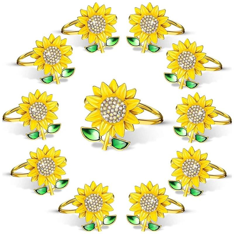 

12 Pieces Sunflower Napkin Holder Rings Napkin Adornment For Wedding, Dinner Party, Mother' S Day, Birthday