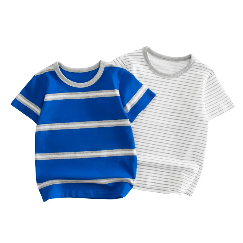 

2023 Summer Clothes Boys T Shirt Striped Girls Kids Children Tops Cotton Clothing Short Sleeves T-Shirt Tee Brand 2-9Y