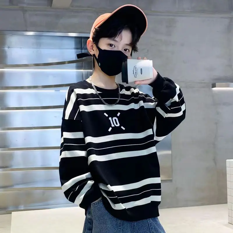 

Boys' 2023 New T-shirt Spring Autumn Relaxed Casual Stripe Sweater Boys' Fashion Long Sleeve Layover Top