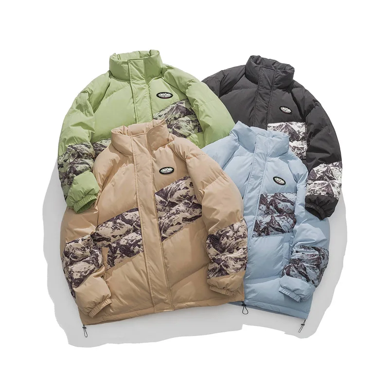 LUCLESAM Men's Camouflage Patchwork Thicked Coats Stand Collar Padded Jackets Winter New Loose Casual Warm Clothing Large Size