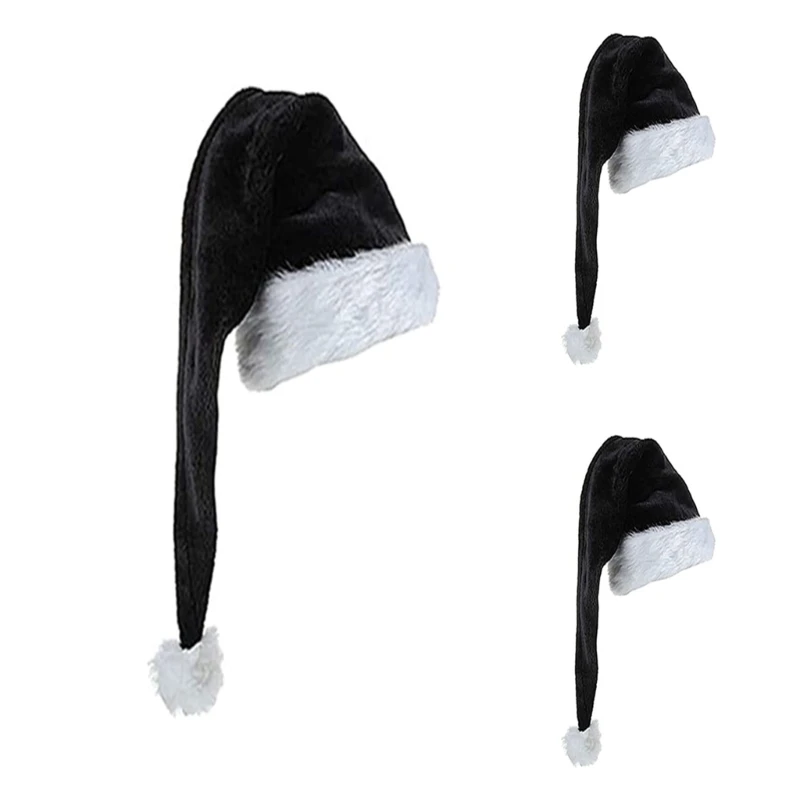 

Carnival Santa Claus Chunky Beanie with Pompom Black Color Adult Warm Velvet Christmas Hats for Women Men Kids Drop Shipping