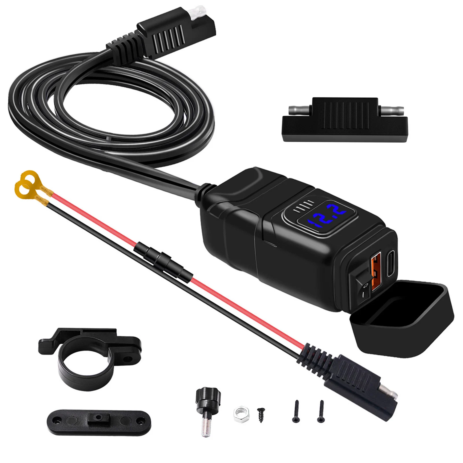 

Motorcycle USB Charger Type-c Charger Super Fast Charger QC3.0 with Voltmeter ON/Off Switch for Phone Tablet 7/8inch Handlebar