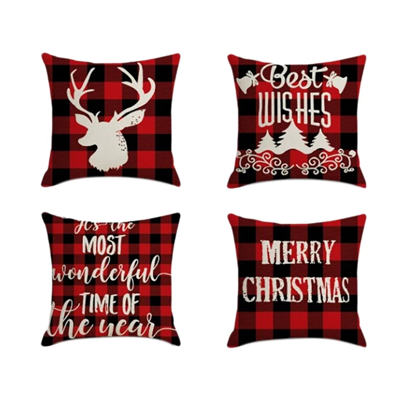 

4Pcs Christmas Pillowcase Santa Square Home Decor Linen Pillow Cozy Cases Cushion Covers For Sofa Car Gift 45X45cm H