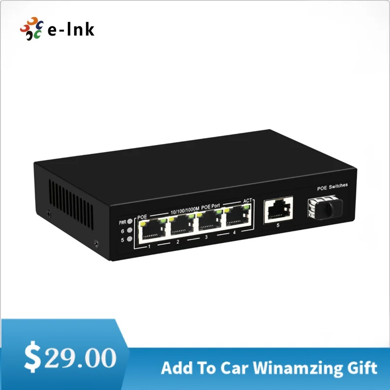 4x1 0/100/1000M PoE порт s + 1x комбинированный переключатель порта Uplink, 4 порта PoE Ethernet, коммутатор общей мощности, бюджет 65 Вт