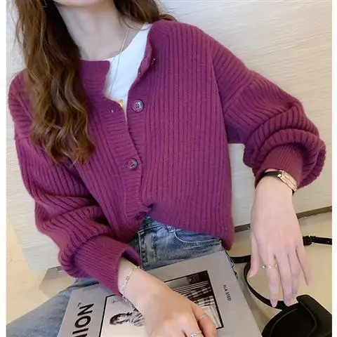 

Women 2022 Spring Autumn New Round Neck Sweater Coats Female Loose Knitted Jackets Ladies Long Sleeve Cardigan Outerwear Y368