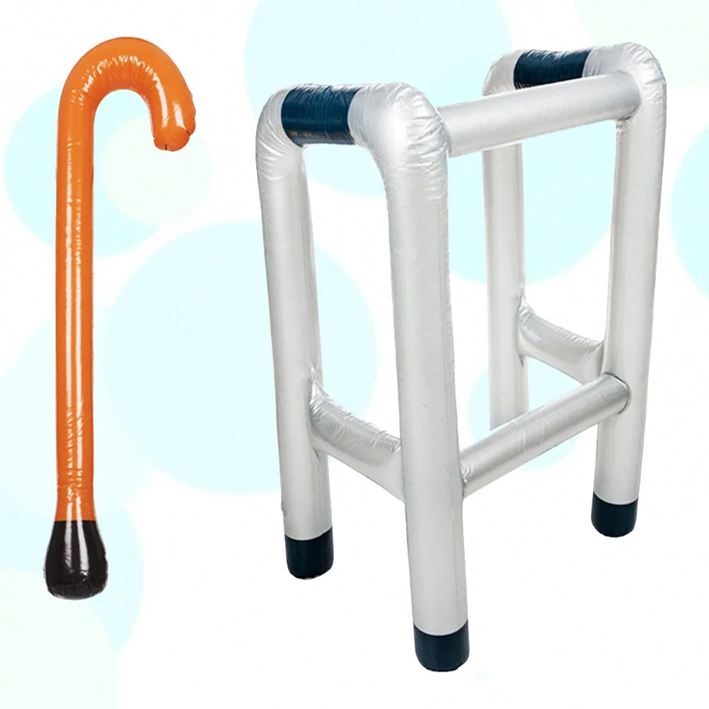 

2pcs Inflatable Zimmer Frame and Walking Stick Blow Up Novelty Dress Up Prop Accessory