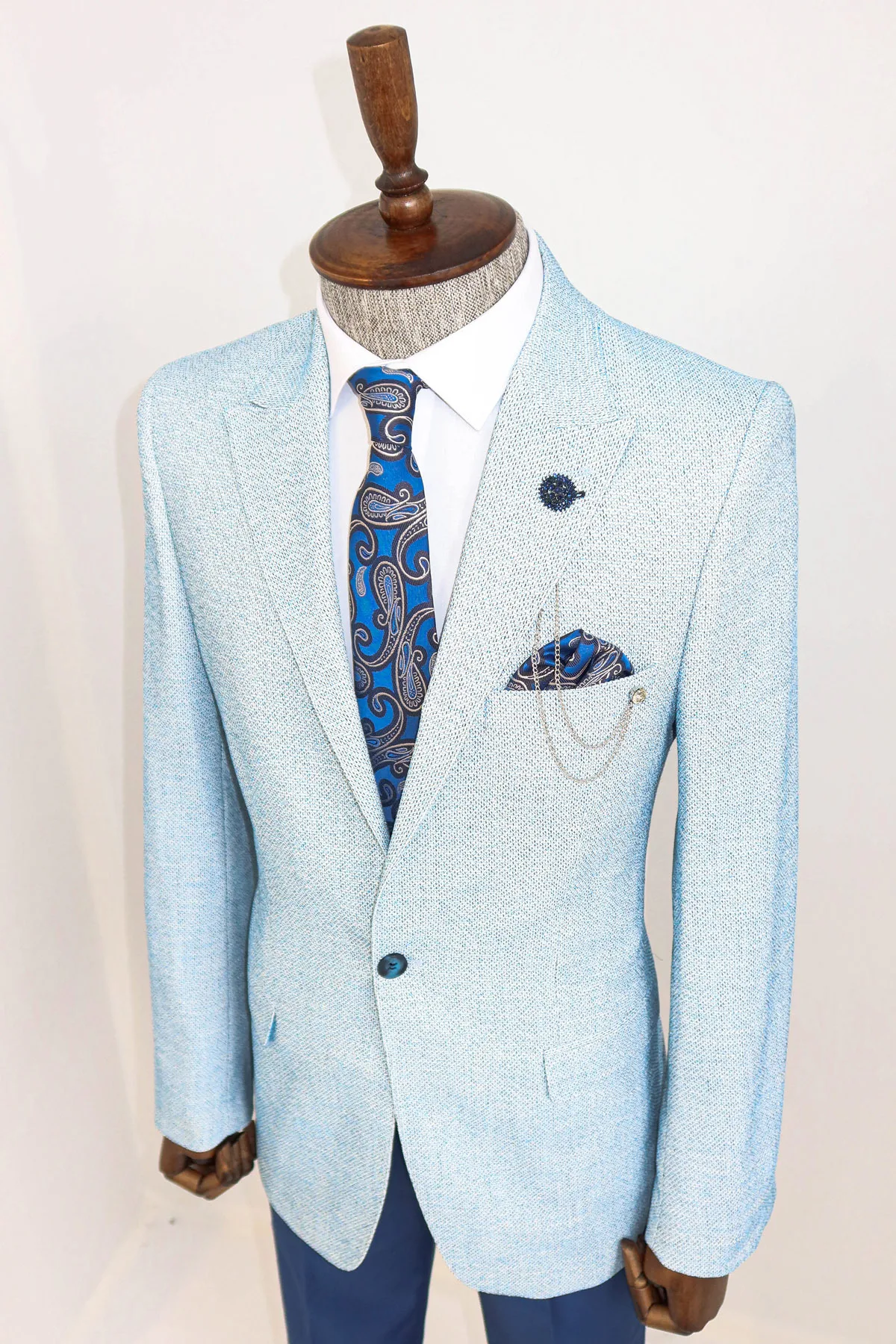 Wessi Self Patterned Slim Fit Pointy Collar Jacket Combination One Button Three Piece New Fashion Comfortable Quality Brand