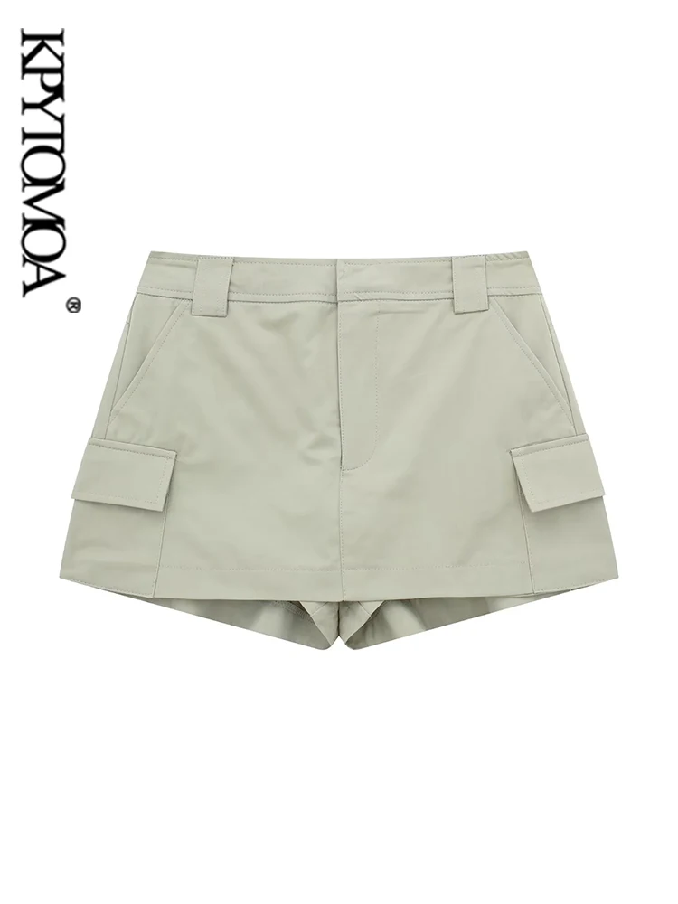 

KPYTOMOA Women Fashion With Pockets Shorts Skirts Vintage Mid Waist Zipper Fly Female Skort Mujer