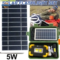 high power led flashlight solar panel kit travel light for camping lantern led lamp battery solar charger set camping hiking