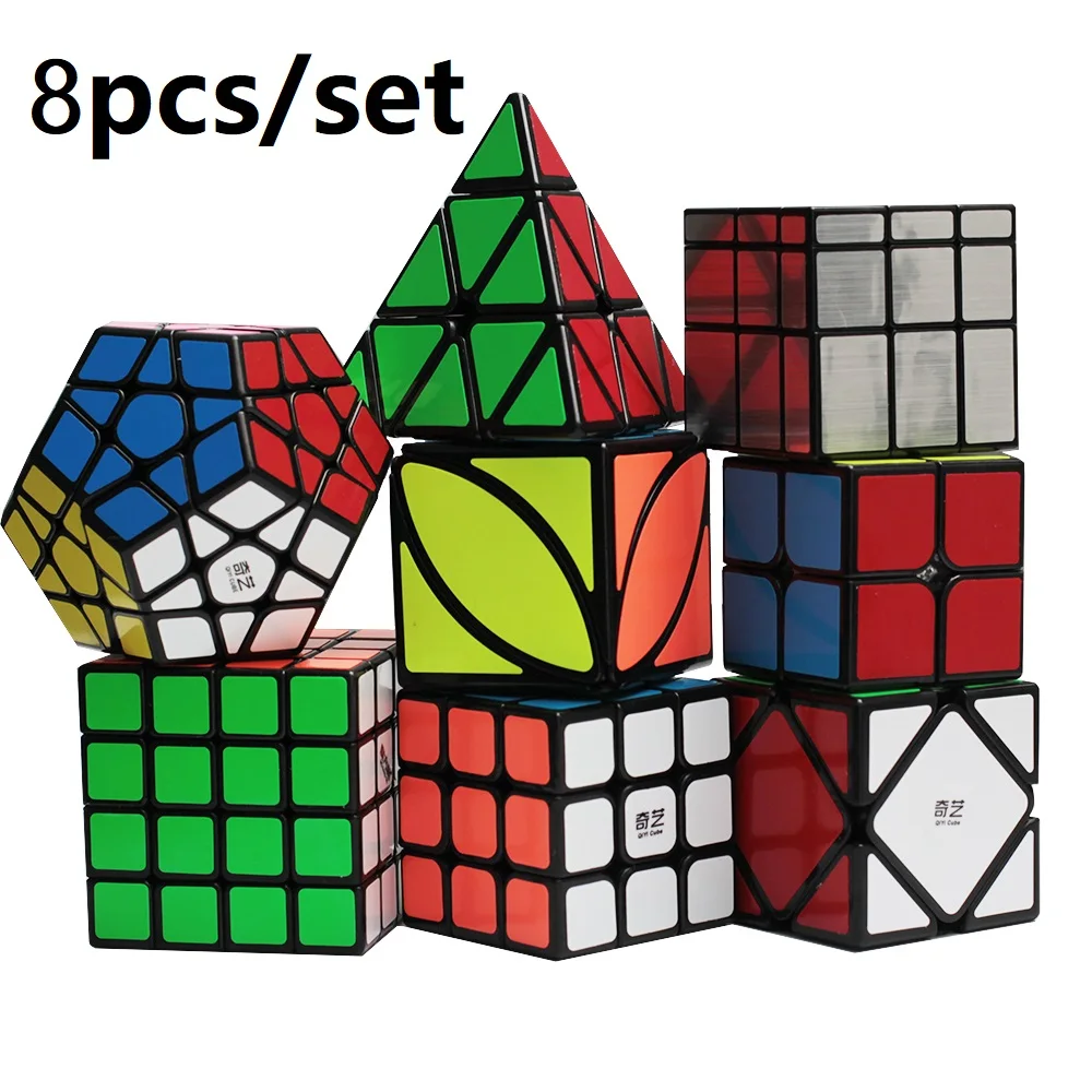 Qiyi Magic Cube Packing Set Bundle 3x3 2x2 4x4 5x5 Magic Cube Twist Carbon Fiber Stickerless Mini Neo Cube Gifts for Kids