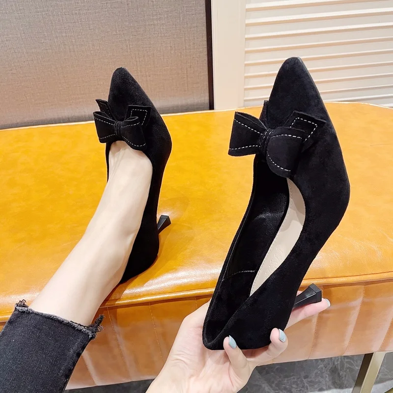 

Новинка 2023, женские туфли на очень высоком каблуке, корейский модный женский комплект, модные женские туфли с бантом, Прямая продажа с фабри...