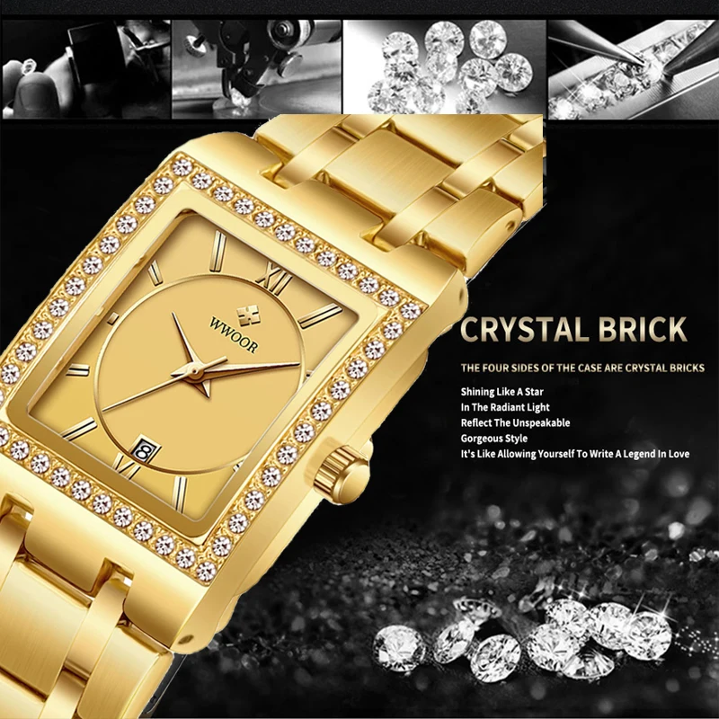 WWOOR Fashion Quartz Watch Female Luxury Elegant Clock Waterproof Steel Band Creative Diamond Women Watches Montre Femme Ladies
