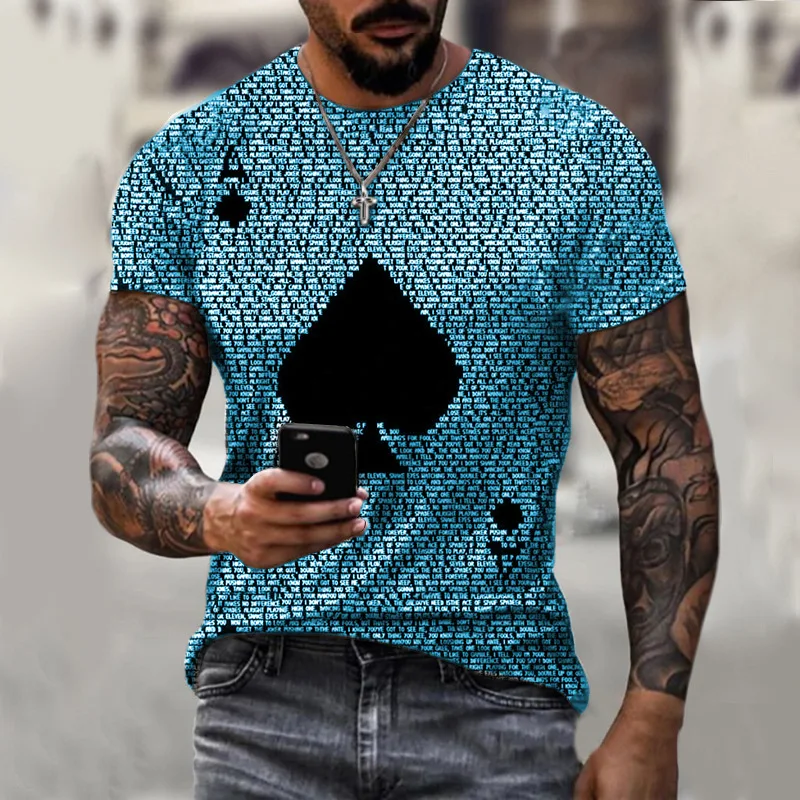 

Summer Men's Poker Print Shirt Men's Casual Short Sleeve O Neck T Shirt