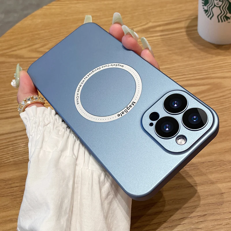 

For iPhone 14 Pro Magsafe Ultra Thin Slim Matte Magnetic Phone Case For iPhone 12 13 Pro Max Lens Protection Glass Hard PC Cover