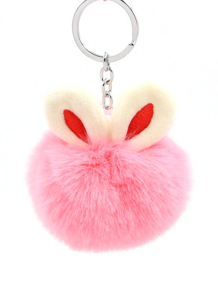 

Cute Girls Fluffy Fur Pom Pom Bunny Keychains Women Pompom Rabbit Ear Key Chain On Bag Car Trinket Female Jewelry Party Gift