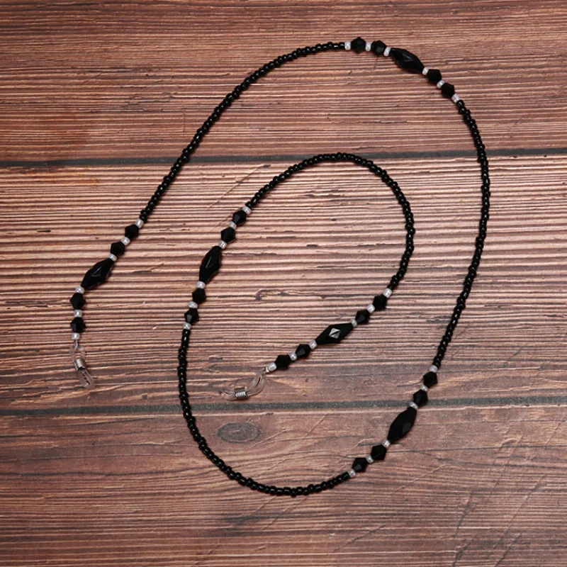 Модные цепочки для очков веревка с черными акриловыми бусинами