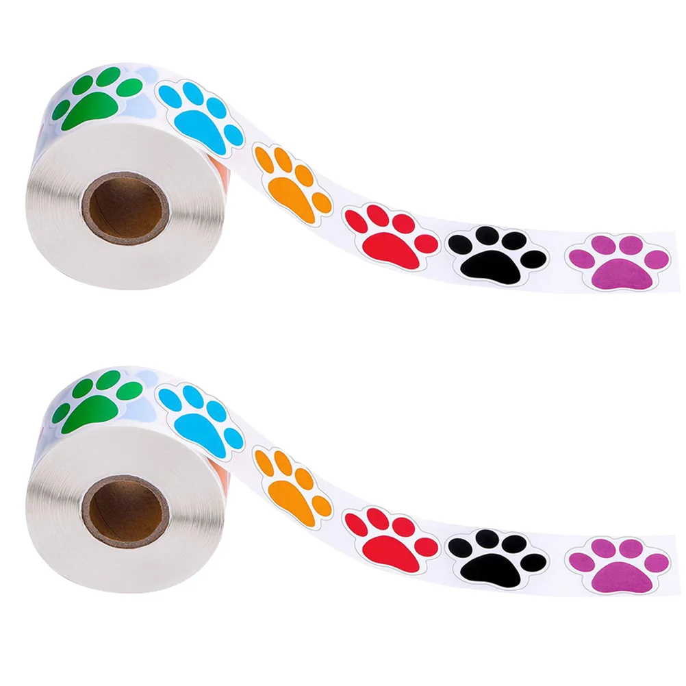 

2 Rolls Gift Stickers Packaging Sticker Dog Manual Handmade Label Paw Footprint Stickers Child Kawaii