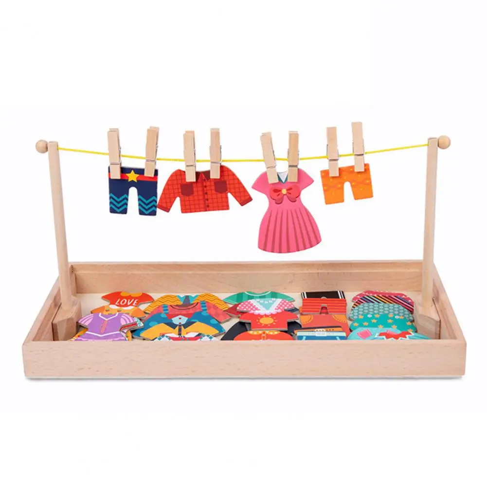 

1 Set Wooden Puzzle Drying-up Changing Clothes Design Jigsaw Puzzle Early Educational Baby Learning Toys