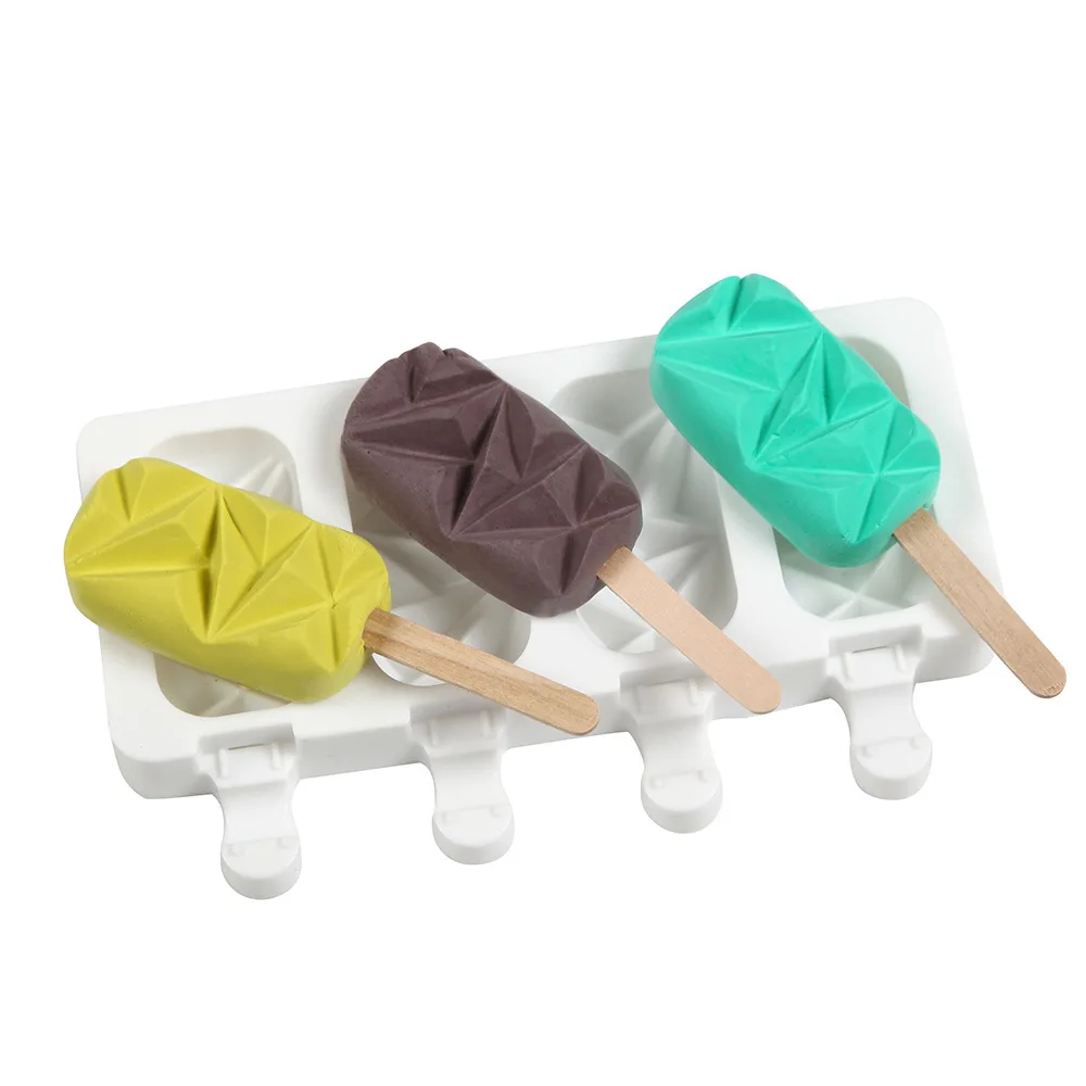 

4 Cell Silicone Ice Cream Mold Ice Pop Cube Popsicle Barrel Mold Dessert Freezer Juice DIY Mould Maker Tools with Popsicle Stick