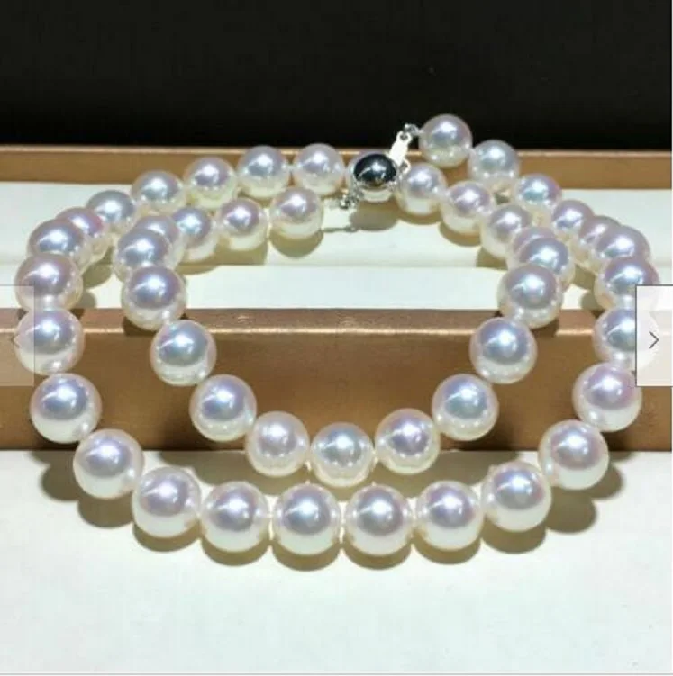 

Gorgeous AAA++ 10-11mm real natural Akoya white round pearl necklace 18INCH