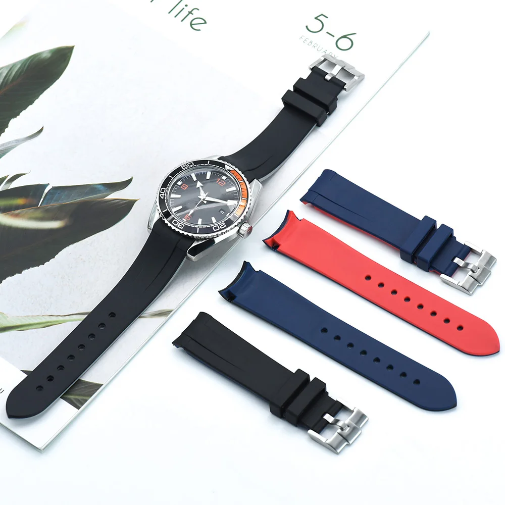 

Ремешок силиконовый изогнутый для мужских наручных часов, спортивный водонепроницаемый резиновый браслет для дайвинга, аксессуары для часов, 20 мм 22 мм