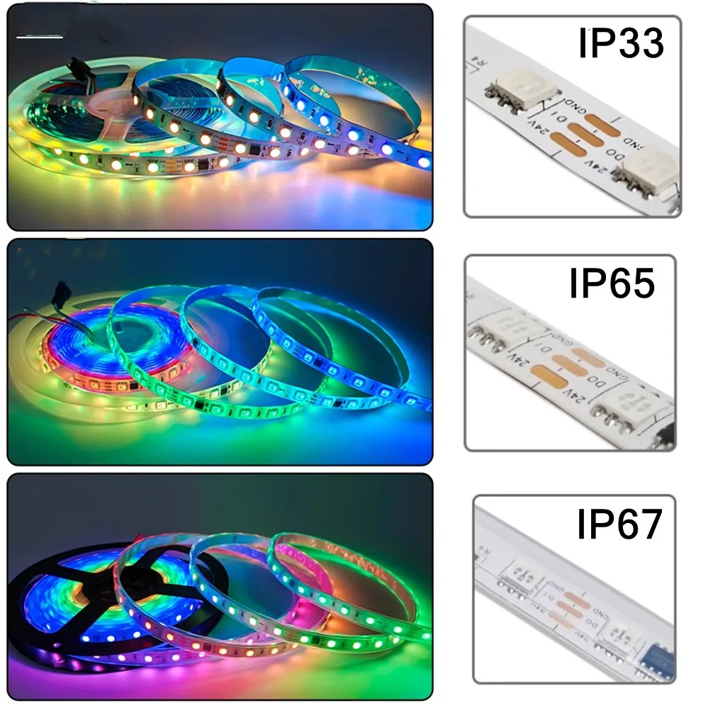 Фото WS2811 Светодиодная лента DC12V 24V 30/60 светодиодов/м Адресная Smart Smart 5050RGB WS2811 Пиксели Светодиодная лампа IP30/65/67 Черная/Белая печатная плата №2