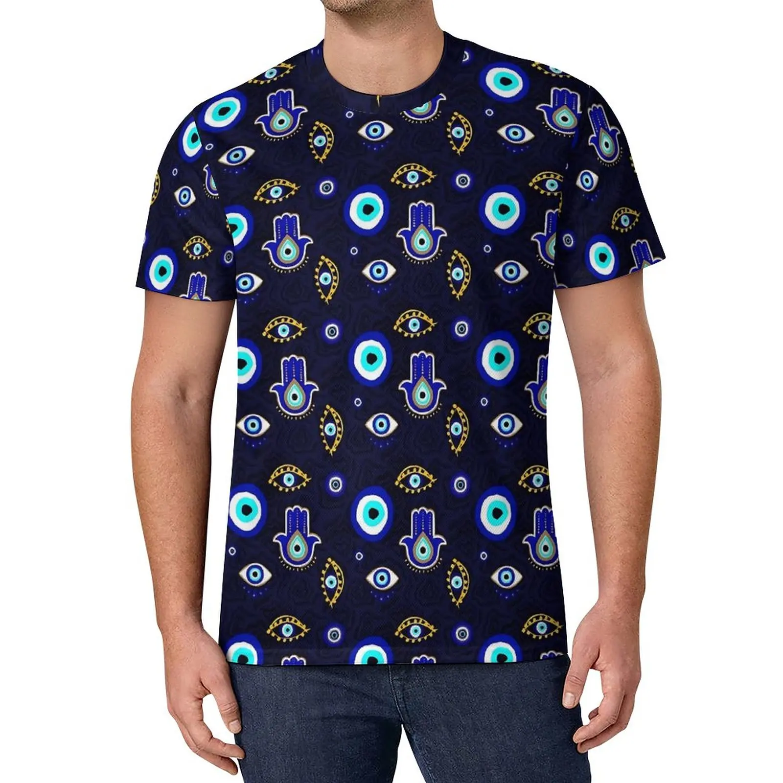 

Hamsa Hand T-Shirt Men Evil Eye Print Funny T Shirts Premium Cool Tee Shirt Short Sleeve Custom Oversize Clothes