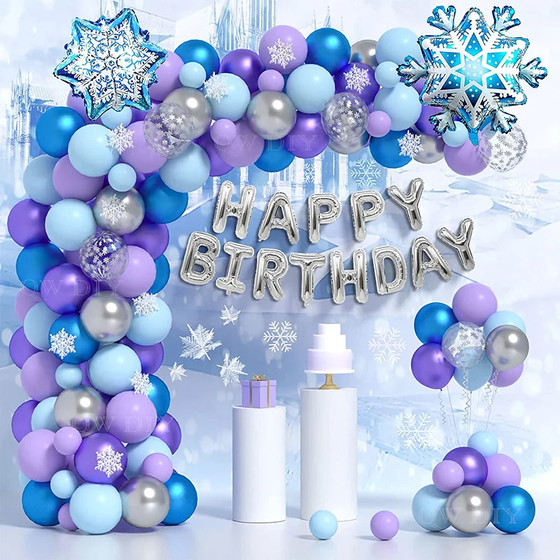 

New Elsa Frozen Happy Birthday Girl Latex Arche Ballon Macaron Chrome Blue Purple Party Balloons Decoration Anniversaire Globos