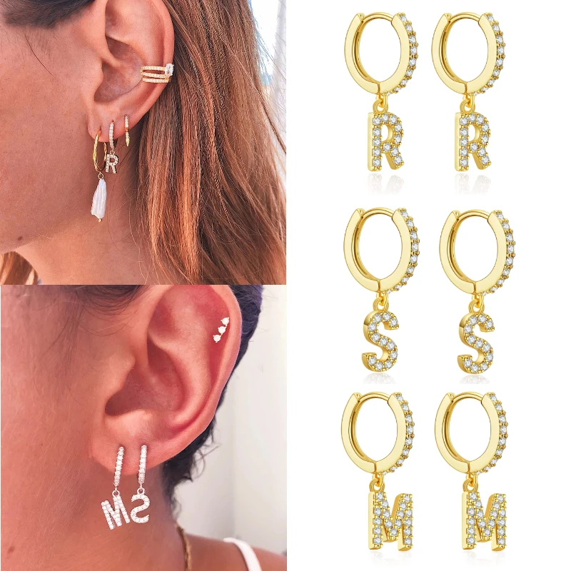 

Fashion Initials Letters A-Z Drop Earrings for Women Man Shiny Cubic Zircn Dangle Ear Rings Personalized Name Jewelry Accessorie