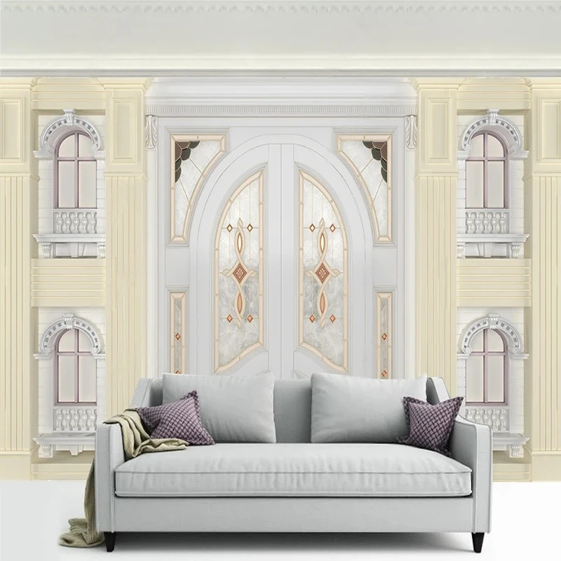 

Custom Wallpaper Mural 3D Beige European Line Carving Art Mural Living Room Bedroom Sofa Backdrop Home Decor Papel De Parede 3D