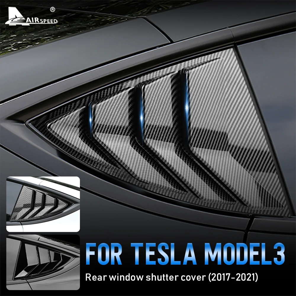 

2pcs ABS Carbon Fiber Texture for Tesla Model 3 Modified Accessories Car Rear Window Triangle Exterior Shutter Decoration Cover