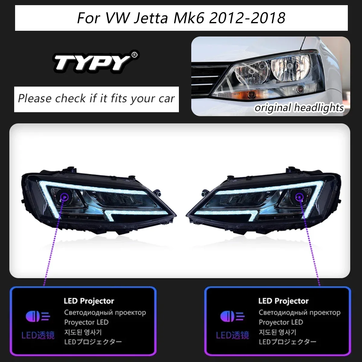 

TYPY новая светодиодная фара, обновленная, модифицированная для VW Jetta Mk6, фара 2012-2018, динамический сигнал, автоаксессуары
