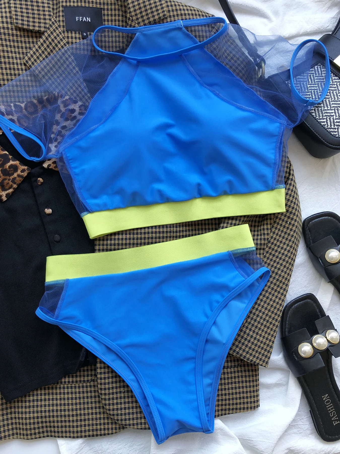 Однотонный сетчатый комплект бикини vigoкейси 2024 с коротким рукавом закрытый