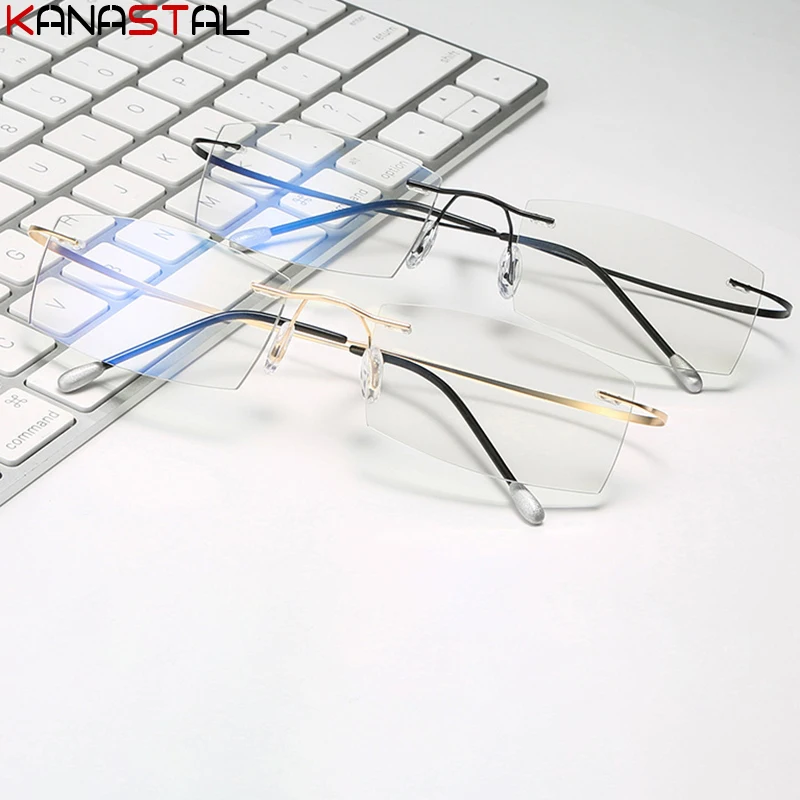 

Men's Anti Blue Light Blocking Reading Glasses Metal HD Lens Ultralight Frameless Eyewear Women Hyperopia Presbyopic Glasses